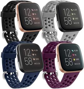 img 4 attached to 🌈 Силиконовые браслеты Meliya для Fitbit Versa 2 / Versa / Lite - дышащие спортивные браслеты большого размера (Черный + Темно-синий + Серый + Фиолетовый)