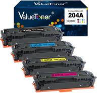 valuetoner 4-pack cf510a cf511a cf512a cf513a compatible toner cartridge set for hp 204a, compatible with hp color laserjet pro mfp m180nw m154nw m180n m154a mfp m181fw printer tray logo