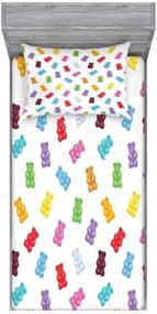 img 3 attached to 🍬 Lunarable Sweets Fitted Sheet & Pillow Sham Set, Colorful Gummy Bears Candy Yummy Jelly Playroom Theme, Decorative Printed 2 Piece Bedding Decor Set, Twin Size, Pastel Yellow