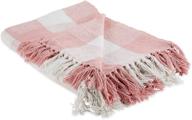 dii camz11470 pink and white buffalo check woven throw blanket, 50x60 inches with 3-inch fringe logo