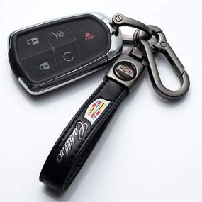 img 3 attached to Genuine Leather Car Logo Keychain For Cadillac Key Chain Accessories Keyring With Logo(Black)