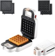 🧇 auertech mini waffle maker & sandwich panini press grill with detachable non-stick plates - white, indicator lights, cool touch handle логотип