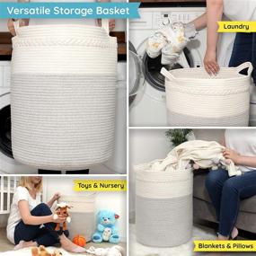 img 1 attached to 🧺 StarHug Large Woven Storage Basket: 20 x 16 inch Laundry Hamper for Blankets, Throws, Pillows, Toys, Nursery | 100% Cotton Rope | Stylish Bin with Free Mesh Laundry Bag