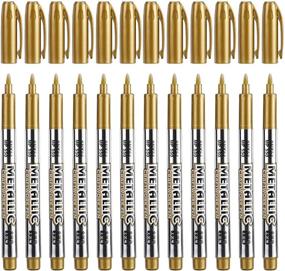 img 4 attached to 🖌️ HUNINO Metallic Marker Pens, Gold Markers for Artists, Illustration, Crafting, Gift Card Making, Scrapbooking, Fabric, DIY Photo Albums, Set of 12