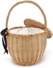 img 3 attached to 👜 Miuco Women's Handmade Wicker Basket Bag with Lid – Straw Rattan Bamboo Handbag