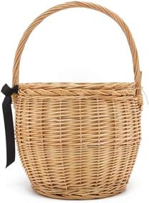 img 4 attached to 👜 Miuco Women's Handmade Wicker Basket Bag with Lid – Straw Rattan Bamboo Handbag