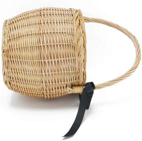 img 2 attached to 👜 Miuco Women's Handmade Wicker Basket Bag with Lid – Straw Rattan Bamboo Handbag