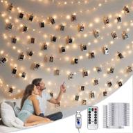 33ft 100 led fairy lights picture clips with remote control - usb powered photo clip string lights with 8 modes, 50 clear clips - perfect for dorm, bedroom, christmas, party, wedding decor (warm white) logo