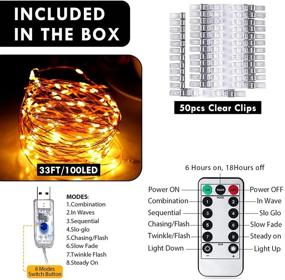 img 3 attached to 33FT 100 LED Fairy Lights Picture Clips with Remote Control - USB Powered Photo Clip String Lights with 8 Modes, 50 Clear Clips - Perfect for Dorm, Bedroom, Christmas, Party, Wedding Decor (Warm White)