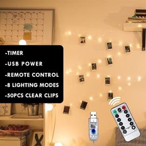 img 2 attached to 33FT 100 LED Fairy Lights Picture Clips with Remote Control - USB Powered Photo Clip String Lights with 8 Modes, 50 Clear Clips - Perfect for Dorm, Bedroom, Christmas, Party, Wedding Decor (Warm White)