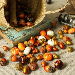 img 2 attached to 🎃 Luyue 72pcs Artificial Mini Pumpkins for Halloween, Harvest, Thanksgiving, Autumn Fall Christmas - Decorative Pumpkin Fake Acorns - Home Décor Set - Vegetable Decorating Kit (72pcs Sets)