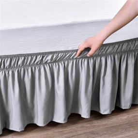 img 1 attached to 🛏️ Elastic Dust Ruffles Wrap Around Bed Skirt with 18'' Drop for Queen/King Beds - Luxurious Silky Fabric, Wrinkle & Fade Resistant in Grey Shade