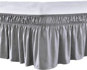 img 3 attached to 🛏️ Elastic Dust Ruffles Wrap Around Bed Skirt with 18'' Drop for Queen/King Beds - Luxurious Silky Fabric, Wrinkle & Fade Resistant in Grey Shade