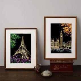 img 2 attached to Spark creativity with Scratch Art Rainbow Painting Paper - Night View Scratchboard for all ages, including 6 tools, Eiffel Tower & Big Ben design - 2 Pack!