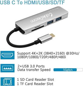 img 2 attached to 🔌 USB C Hub Adapter with HDMI Port 4K Video, CableDeconn Multi USB C Hub for MacBook Pro 2017 Samsung S8 - 2 USB 3.0 Ports, SD & Micro SD Card Reader (USB-C SD, Gray)