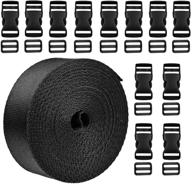 black nylon heavy webbing strap - 1 inch width, 10 yards length, with 12 set plastic flat side release buckles and tri-glide slides - ideal for crafting diy luggage straps logo