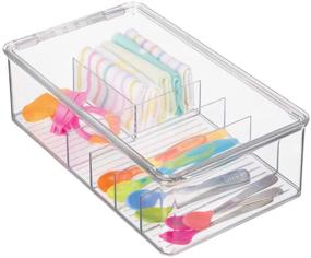 img 4 attached to 🗄️ mDesign Stackable BPA-Free Plastic Storage Organizer Container Box for Kitchen Cabinets, Pantry, Countertops - Holds Kids, Child/Toddler Mealtime Sets, Small Accessories - 6 Sections - Clear