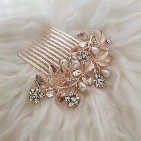 img 4 attached to Rose Gold Crystal and Simulated Pearl Wedding Hair Comb 💍 for Brides and Bridesmaids - Stylish Bridal Hair Accessories for Women