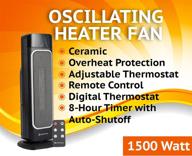 oscillating ceramic space heater with stay cool housing - tower, remote control, digital thermostat, timer, large temperature display, efficient eco mode - by bovado usa logo