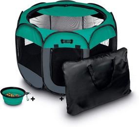 img 4 attached to 🐾 Ruff 'n Ruffus Portable Foldable Pet Playpen: Travel-Friendly with Free Carrying Case, Travel Bowl, and Removable Shade Cover - Available in 3 Sizes for Indoor/Outdoor Use!