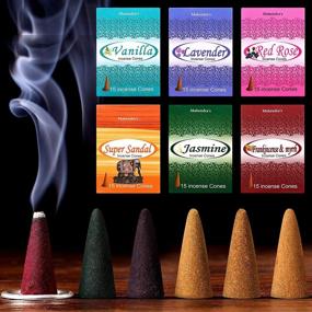 img 4 attached to 🔥 Maitys 6 Various Incense Cones with Natural Scents - Premium Incense Burner set with Iron Holders - 15 Cones per Scent, Totaling 90 Cones