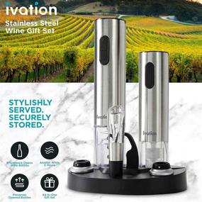 img 3 attached to Ivation Wine Gift Set, Stainless Steel Electric Wine Opener, Wine Aerator, Electric Vacuum Wine Preserver, 2 Bottle Stoppers, Foil Cutter & LED Charging Base