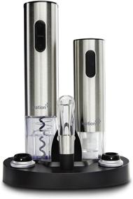 img 4 attached to Ivation Wine Gift Set, Stainless Steel Electric Wine Opener, Wine Aerator, Electric Vacuum Wine Preserver, 2 Bottle Stoppers, Foil Cutter & LED Charging Base