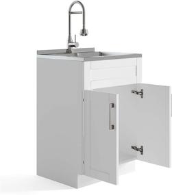 img 1 attached to SimpliHome Hennessy 24 inch Deluxe Laundry Cabinet with Faucet and Stainless Steel Sink: Contemporary Design for Laundry & Utility Rooms
