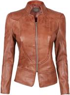 🧥 blingsoul brown women's leather motorcycle jacket - genuine lambskin leather jackets for women logo