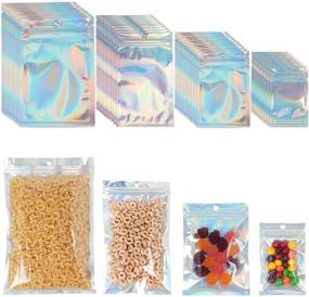 img 4 attached to 🛍️ 100 PCS PUiKUS Reusable Mylar Bags – Smell Proof with Ziplock, Clear Window – Food Self Sealing Storage Supplies (Holographic)