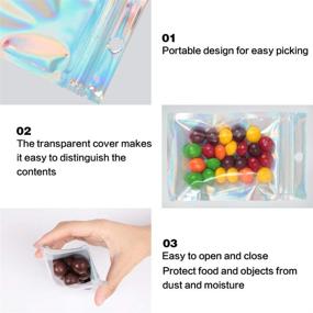 img 1 attached to 🛍️ 100 PCS PUiKUS Reusable Mylar Bags – Smell Proof with Ziplock, Clear Window – Food Self Sealing Storage Supplies (Holographic)