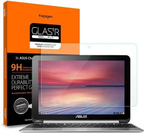 img 4 attached to Spigen 10.1-Inch Tempered Glass Screen Protector for 📱 Asus Chromebook Flip C100PA-DB02 / C101PA-DB02 - [9H Hardness]