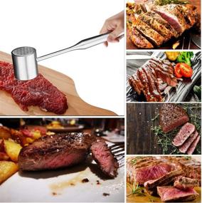 img 2 attached to AYCCNH Meat Mallet Steak Pounder: Premium Stainless Steel Manual Tool for Perfectly Tenderized Meat, 12 Inch Kitchen Hammer with Hook