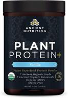 🌱 ancient nutrition organic plant protein +, vegan vanilla protein powder, dr. josh axe formulation, dairy-free, gluten-free, non-gmo, sugar-free, paleo friendly supplement 11.5 oz logo