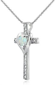 img 2 attached to Teen's or Women's Heart Gem Cross Pendant Necklace in Sterling Silver