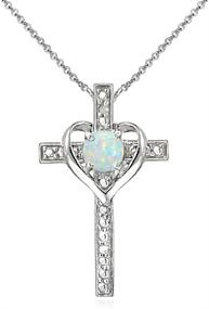 img 3 attached to Teen's or Women's Heart Gem Cross Pendant Necklace in Sterling Silver