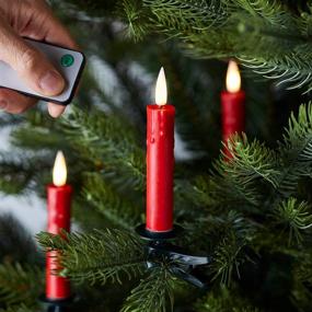 img 2 attached to TruGlow Red Wax Flameless LED Christmas Tree Candles with Remote Control, Pack of 20, Battery Operated - Lights4fun Tree Clips Included