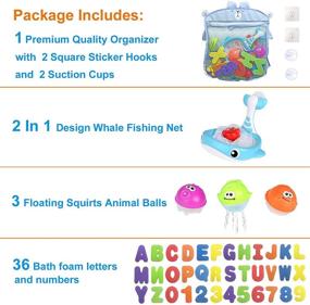 img 3 attached to 🛁 Bath Toy Set with Fishing Net and Organizer Bag - 36 Foam Bath Letters and Numbers, Floating Squirts Animal Toys Set, Fish Catching Game for Babies, Infants, Toddlers during Bathtub Time