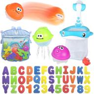 🛁 bath toy set with fishing net and organizer bag - 36 foam bath letters and numbers, floating squirts animal toys set, fish catching game for babies, infants, toddlers during bathtub time logo