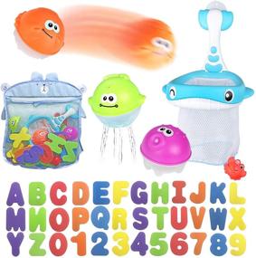 img 4 attached to 🛁 Bath Toy Set with Fishing Net and Organizer Bag - 36 Foam Bath Letters and Numbers, Floating Squirts Animal Toys Set, Fish Catching Game for Babies, Infants, Toddlers during Bathtub Time