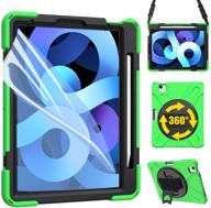 🔋 zenrich ipad air 4 10.9 case: heavy duty shockproof case with screen protector, stand, hand strap, and shoulder belt for ipad 10.9 inch/ipad pro 11 inch 2020/2018 - green logo