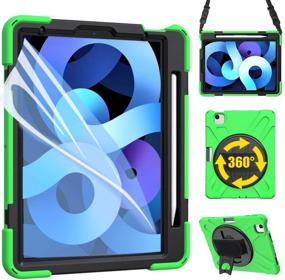 img 4 attached to 🔋 ZenRich iPad Air 4 10.9 Case: Heavy Duty Shockproof Case with Screen Protector, Stand, Hand Strap, and Shoulder Belt for iPad 10.9 inch/iPad Pro 11 inch 2020/2018 - Green