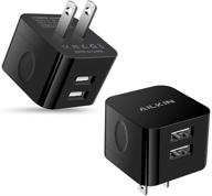 🔌 2pack usb wall chargers: 2.4a dual port fast charger for iphone, samsung, lg, google pixel - square flat power ac adapter charging station logo