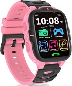 img 4 attached to 📱 Умные детские часы для девочек и мальчиков - 2 камеры звонка Smartwatch с 15 играми, музыкальным проигрывателем, будильником, фонариком, 12/24 часа, HD сенсорный экран - образовательные игрушки для детей от 3 до 14 лет (розовый)