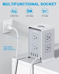 img 3 attached to 💡 High-Performance Surge Protector Power Strip Tower with USB Ports - 10ft/3m Extension Cords, 8 AC Outlets, Overload & Short Circuit Protection for Home, Office, School