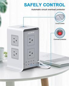img 2 attached to 💡 High-Performance Surge Protector Power Strip Tower with USB Ports - 10ft/3m Extension Cords, 8 AC Outlets, Overload & Short Circuit Protection for Home, Office, School