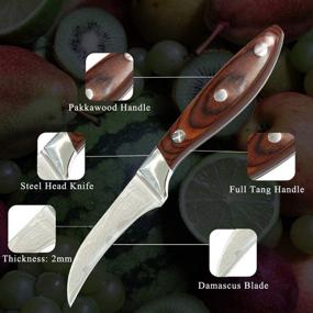 img 2 attached to Premium 3-Inch Damascus Paring Knife - Sharpened Fruit Knife with 🔪 Tourne Curving Blade and Pakkawood Handle - Ideal for Peeling, Slicing, and Trimming