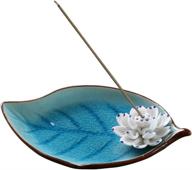 🌸 corciosy ceramic lotus incense stick burner holder: stylish sky blue decorative leaf tray & ash catcher logo