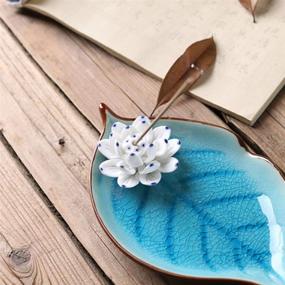 img 2 attached to 🌸 Corciosy Ceramic Lotus Incense Stick Burner Holder: Stylish Sky Blue Decorative Leaf Tray & Ash Catcher