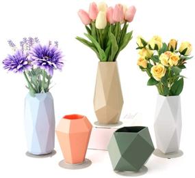 img 4 attached to 🌸 Creative Kids Flower Vase Set: Geometric Silicone Designs for Modern Home Decor, Centerpieces, and Office Spaces - Set of 5 Little Vases